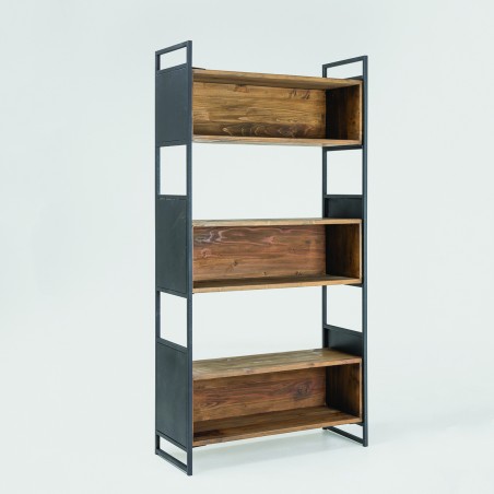 Libreria Loft stile shabby industrial in legno naturale e ferro