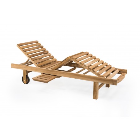 Lettino reclinabile in teak con ruote