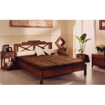 letto singolo stile coloniale in teak massello con intarsio