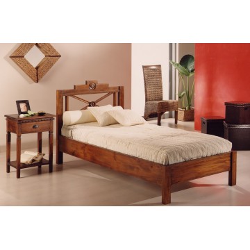 letto singolo stile coloniale in teak massello con intarsio