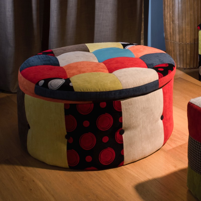 Pouff contenitore patchwork rotondo