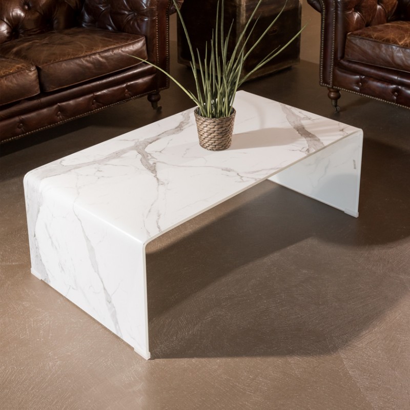 Tavolino da salotto design realizzato in vetro temperato effetto marmo