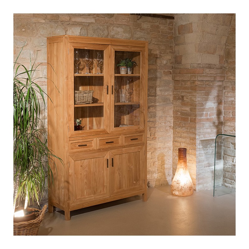 Vetrina credenza due ante in legno teak naturale massiccio - online  Finitura Naturale a cera